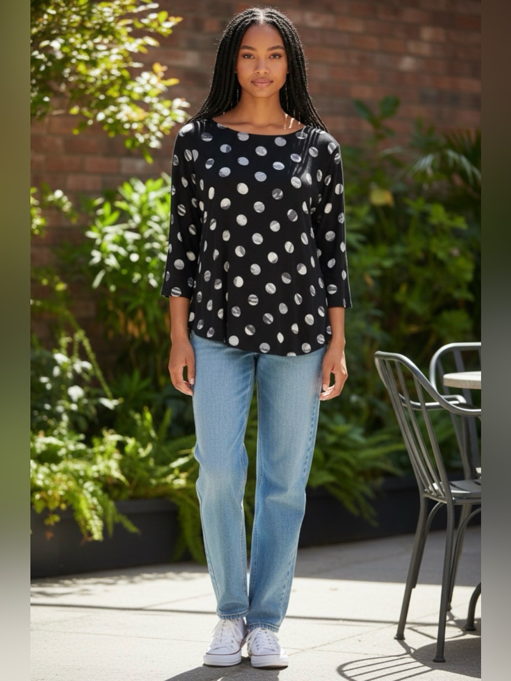 Women’s 1X All Over Circle Print Pullover Top Polka Dot Stretch Coquette Fairy